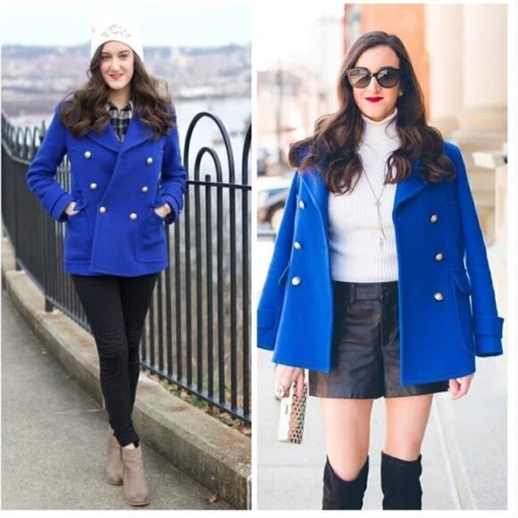 J. Crew Stadium Cloth Majesty Royal Blue Wool Double Breasted Peacoat 4 - Picture 1 of 5